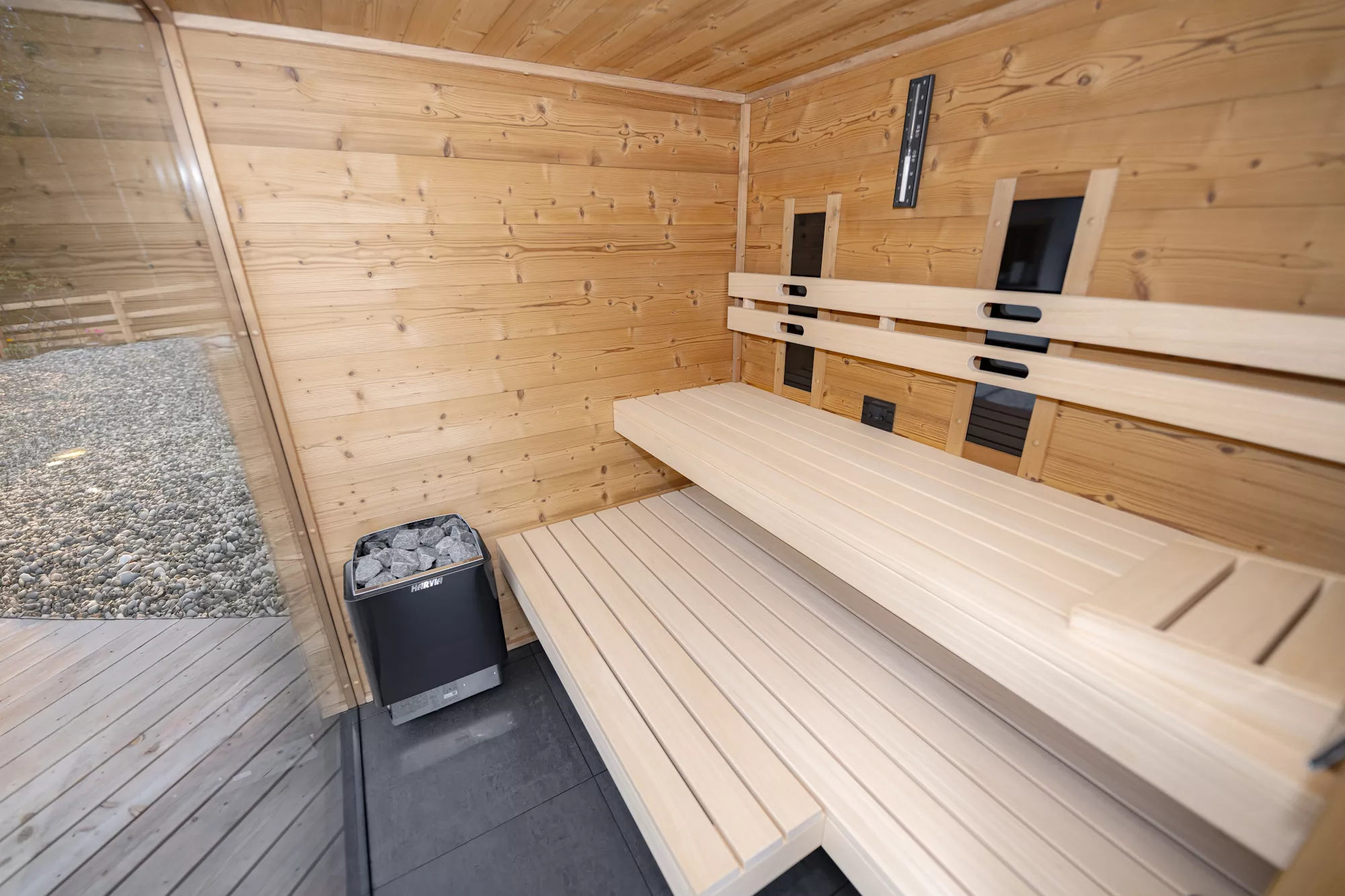 Innenraum der freistehenden Sauna Almchalet Nina Innenraum der freistehenden Sauna Almchalet Nina